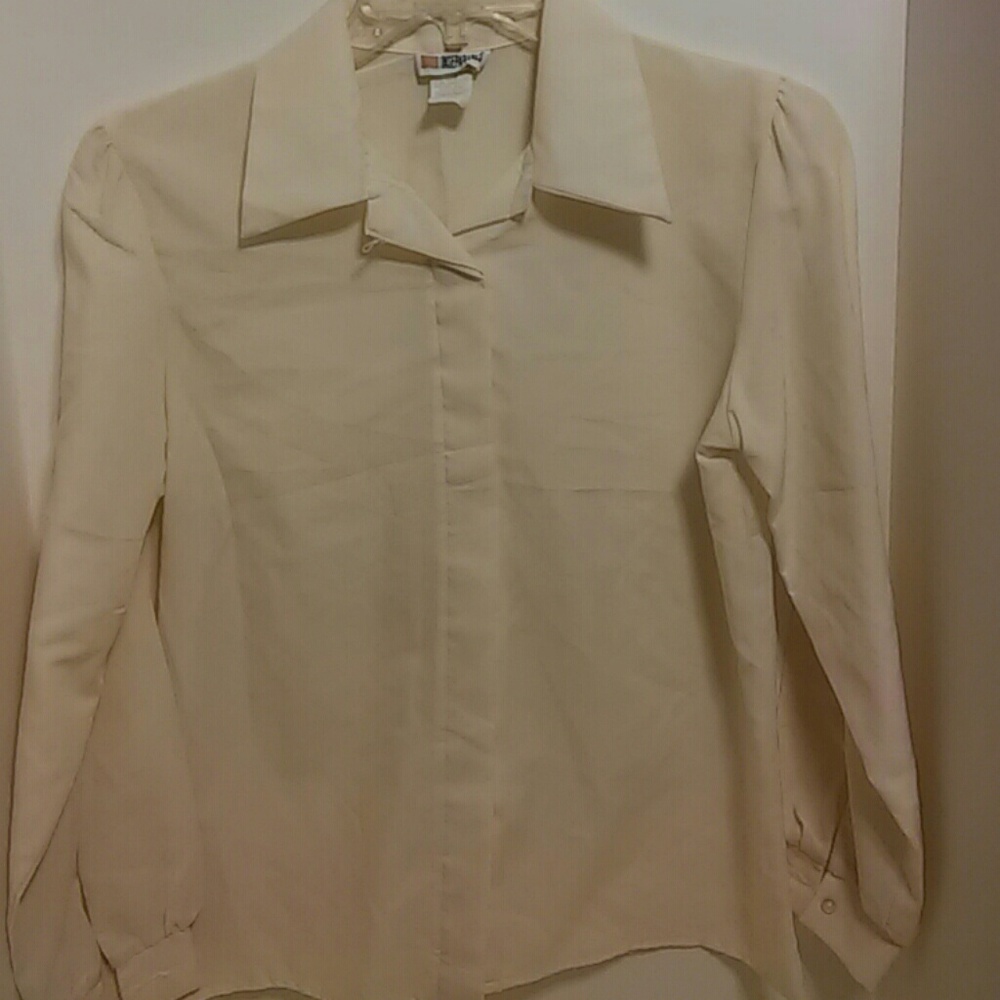 Classic Cream Long-Sleeve Blouse with Point Collar